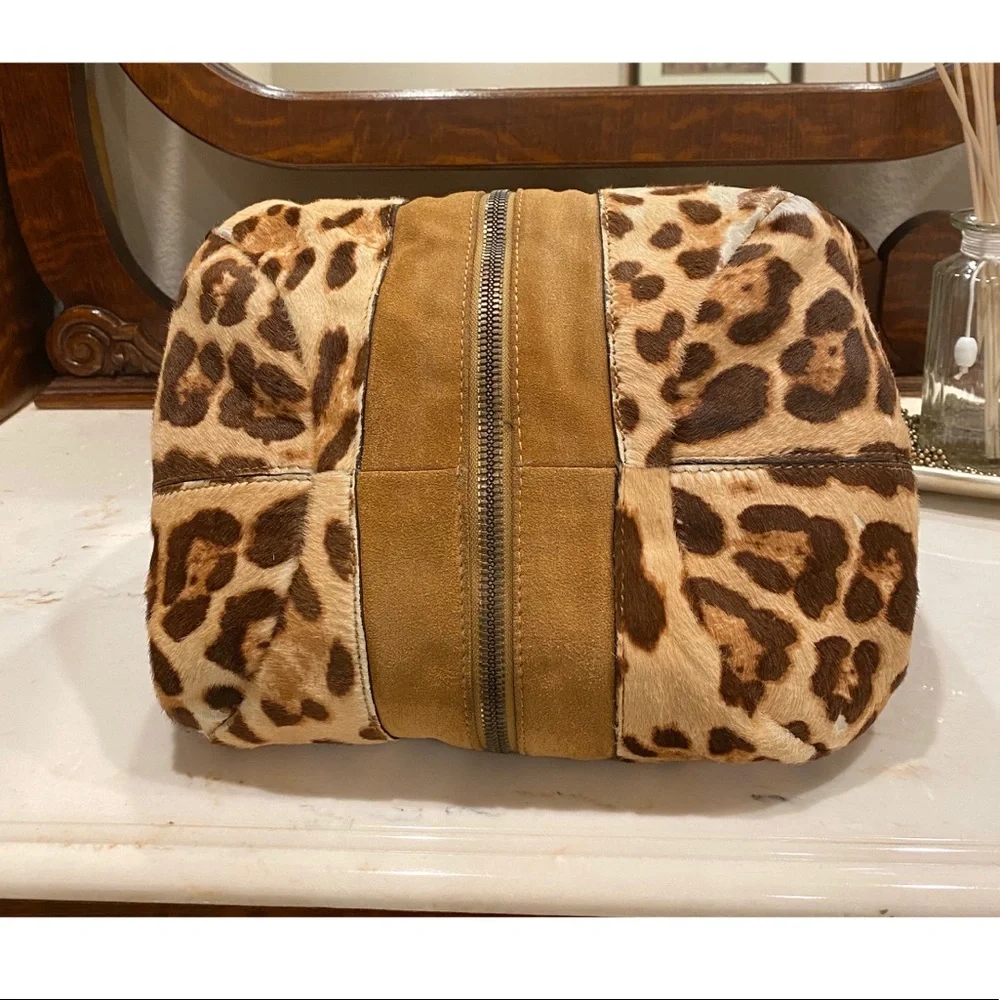 Jimmy Choo Leopard Print and Brown Suede Hobo Bag